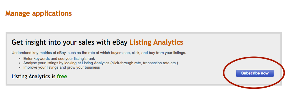 Screenshot showing how users can access eBay's Listing Analytics