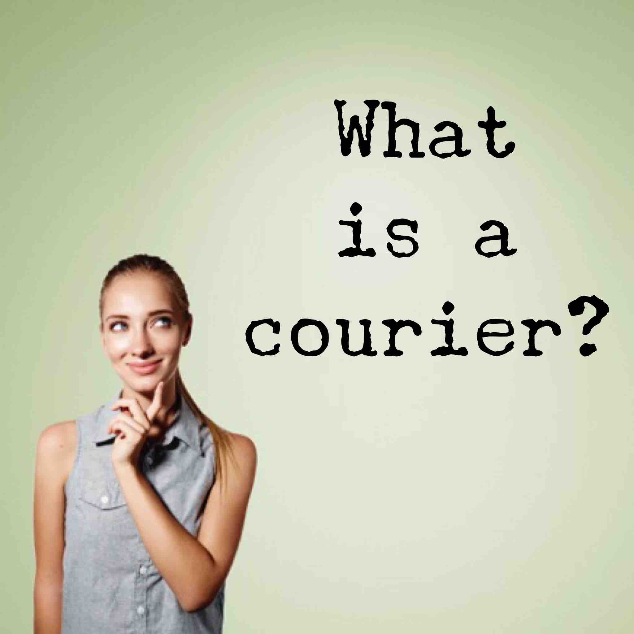 A woman thinking about the question 'What is a courier?'