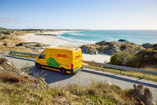 DHL van with beach backdrop